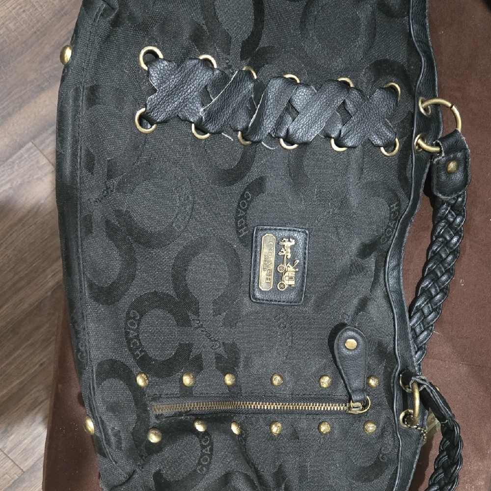 Coach Black Shoulder Bag with Gold Accents
